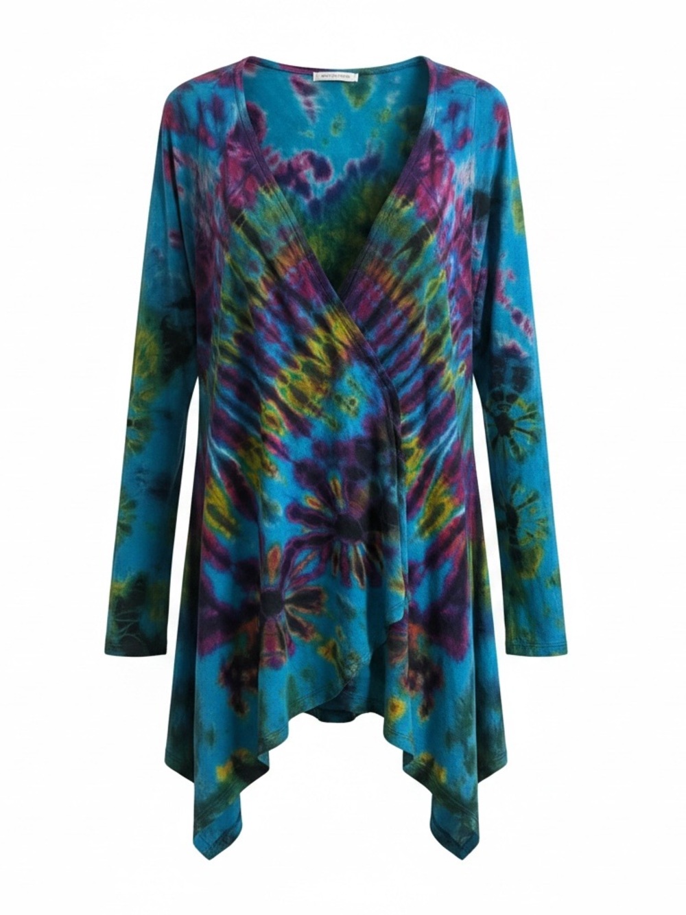 Tie-Dye Wrap Front Long Sleeve Top - Blue Multi